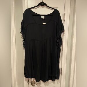NWT Perfectly Palm Size L Black Flowy Pom Pom Sleeve Pullover Sundress Coverup